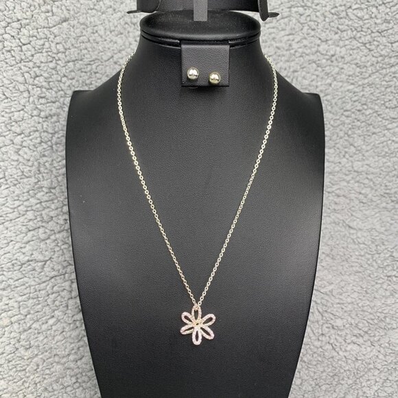 Finart Crystal Flower Necklace & Stud Earring Set NIB - Silver Tone - Picture 2 of 11